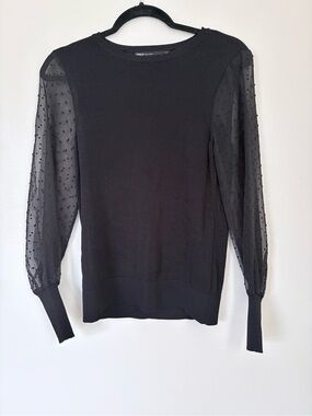 Only Black Top with Sheer Dotted Puff Sleeves Size XS
